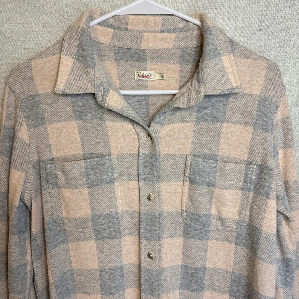 Faherty Flannel Shirt Womens S Pink Gray Soft Stretch Long Sleeve Cozy Fall - Picture 2 of 8